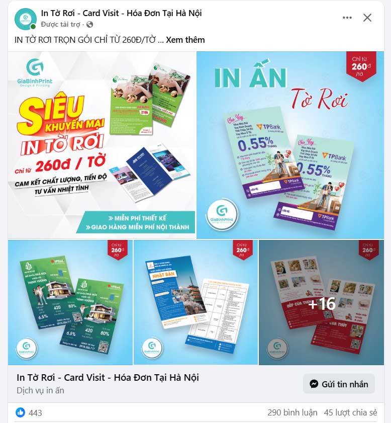 Giao diện của bài quảng cáo facebook